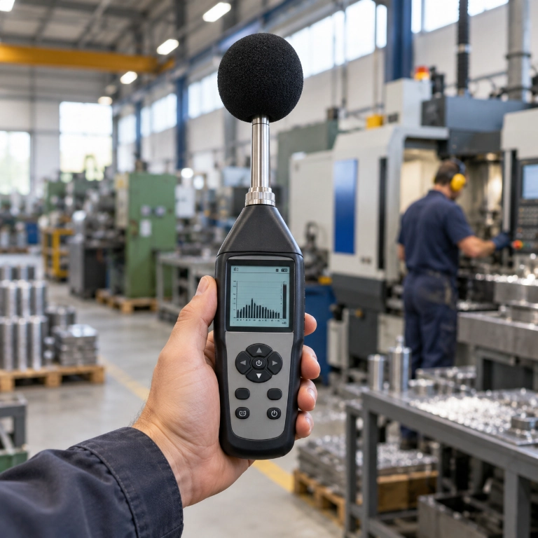 Rilevazione fonometrica con fonometro in officina
